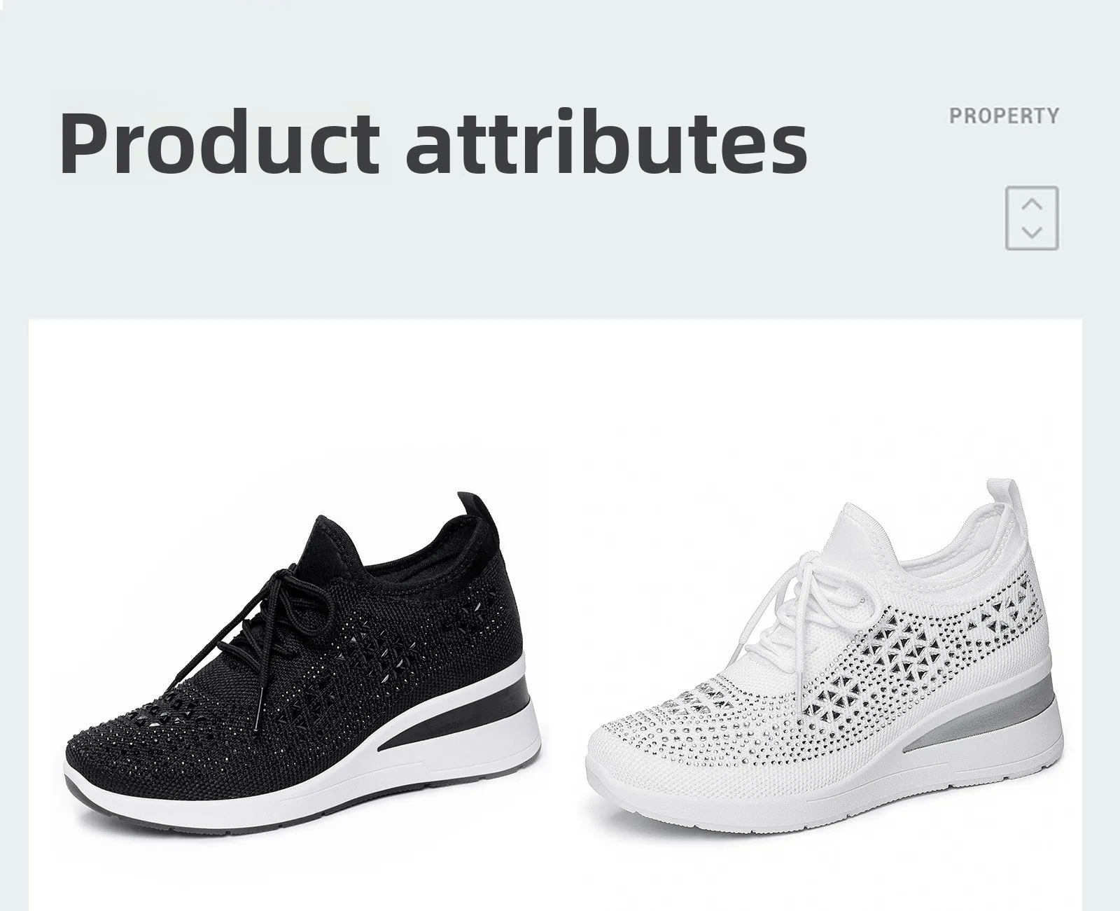 Damen-Sneaker mit Strass-Keilabsatz, atmungsaktives Strickobermaterial, versteckter Absatz, Schnürung, modische Plateau-Walkingschuhe – Detail 5