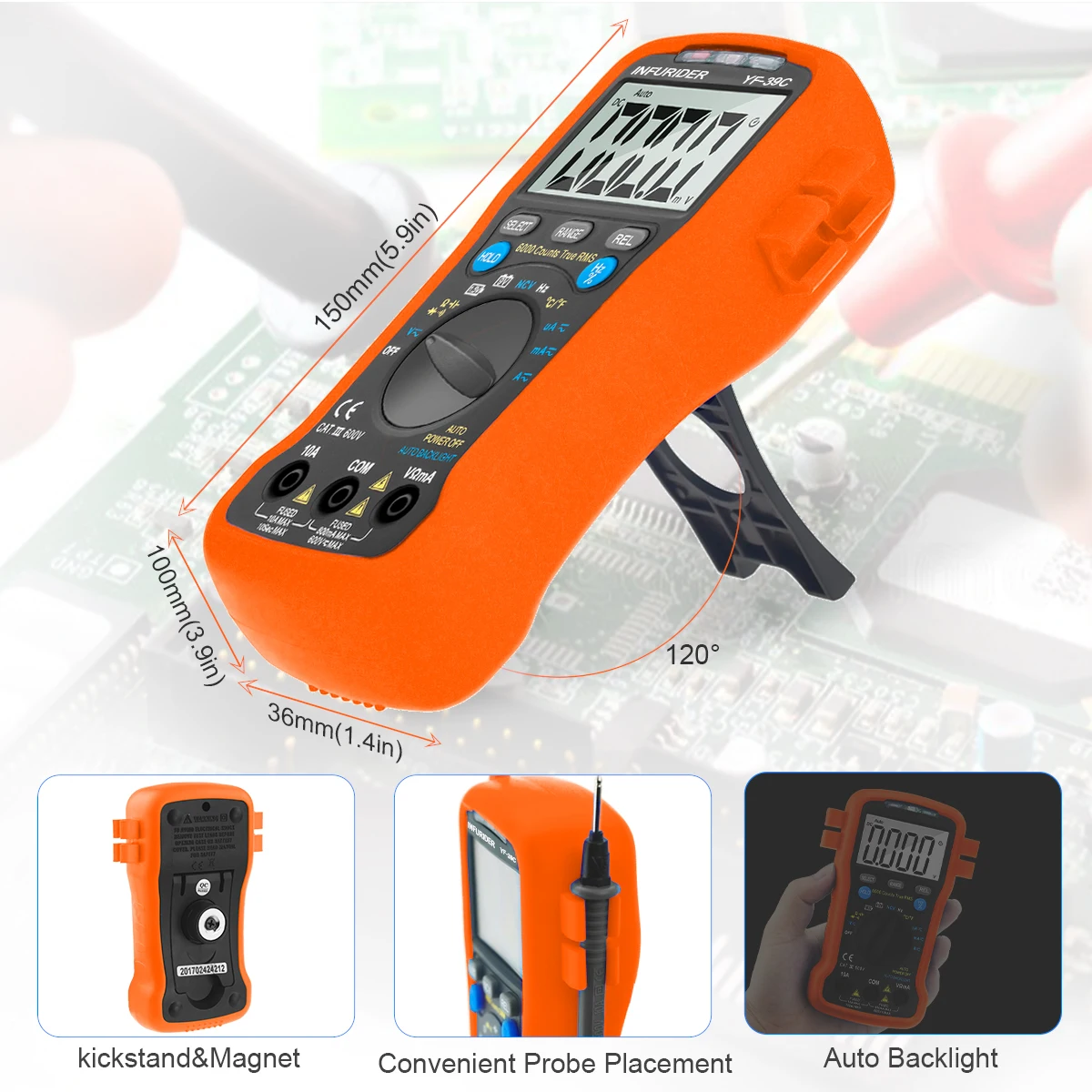 

Holdpeak True RMS Digital Multimeter 6000 Counts NCV Auto Range AC/DC Voltage Current Temp Battery Test