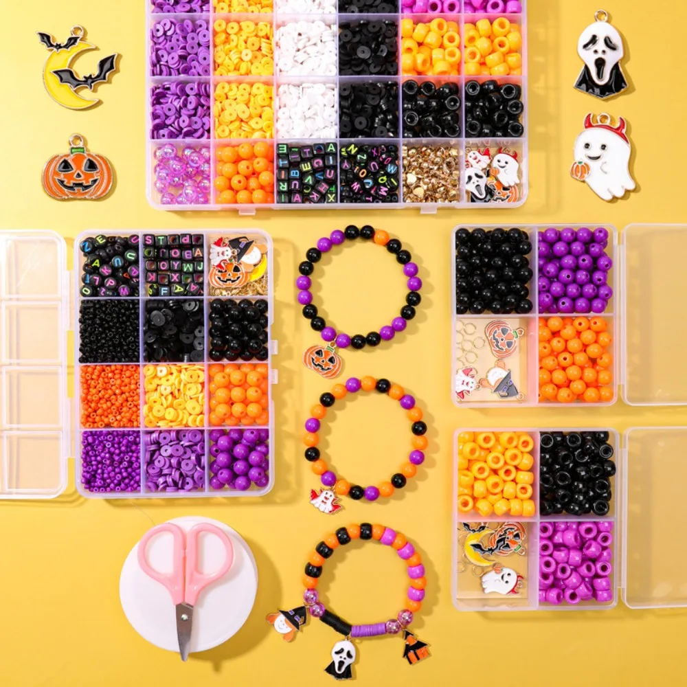 Acrylic Friendship Bracelet Making Set Letter Spacer Beads Halloween Beads Bracelet Making Kit Skull Bead Cartoon