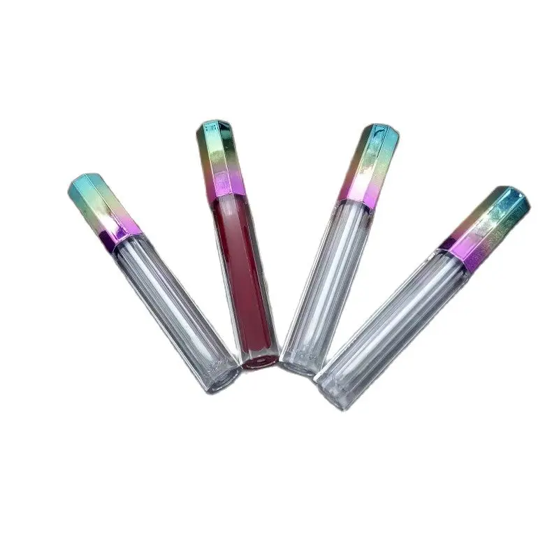 Tubos De Brilho Labial De Plástico Recarregável, Forma Criativa Octagon, Tampa Multicolor, Embalagem De Maquiagem, Base De Lipgloss, Vazio, 3ml