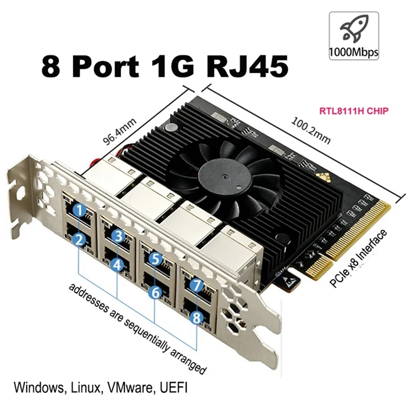 Smart-PCIE X8 Portas Gigabit Ethernet Controlador Cartão 1X 1000Mbps NIC RTL8111H Chips Para Desktop Controle de Câmera Industrial
