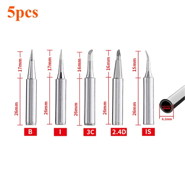 5Pcs 900M/936 Soldering Iron Pure Copper Soldering Iron Head Set Inside Hot Bare Copper Electric Soldering Iron Tip