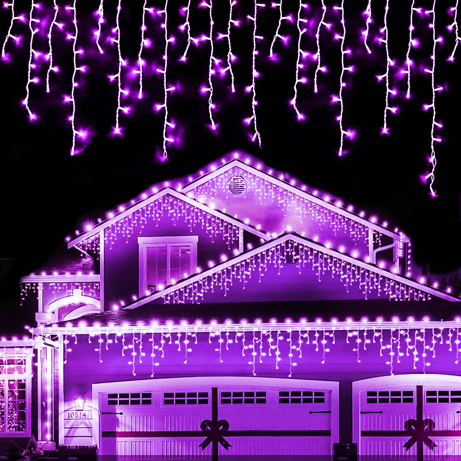 Halloween Icicle Lights, 8-mode Orange Purple lights Indoor and Outdoor, LED String Lights for Halloween Party Decoration