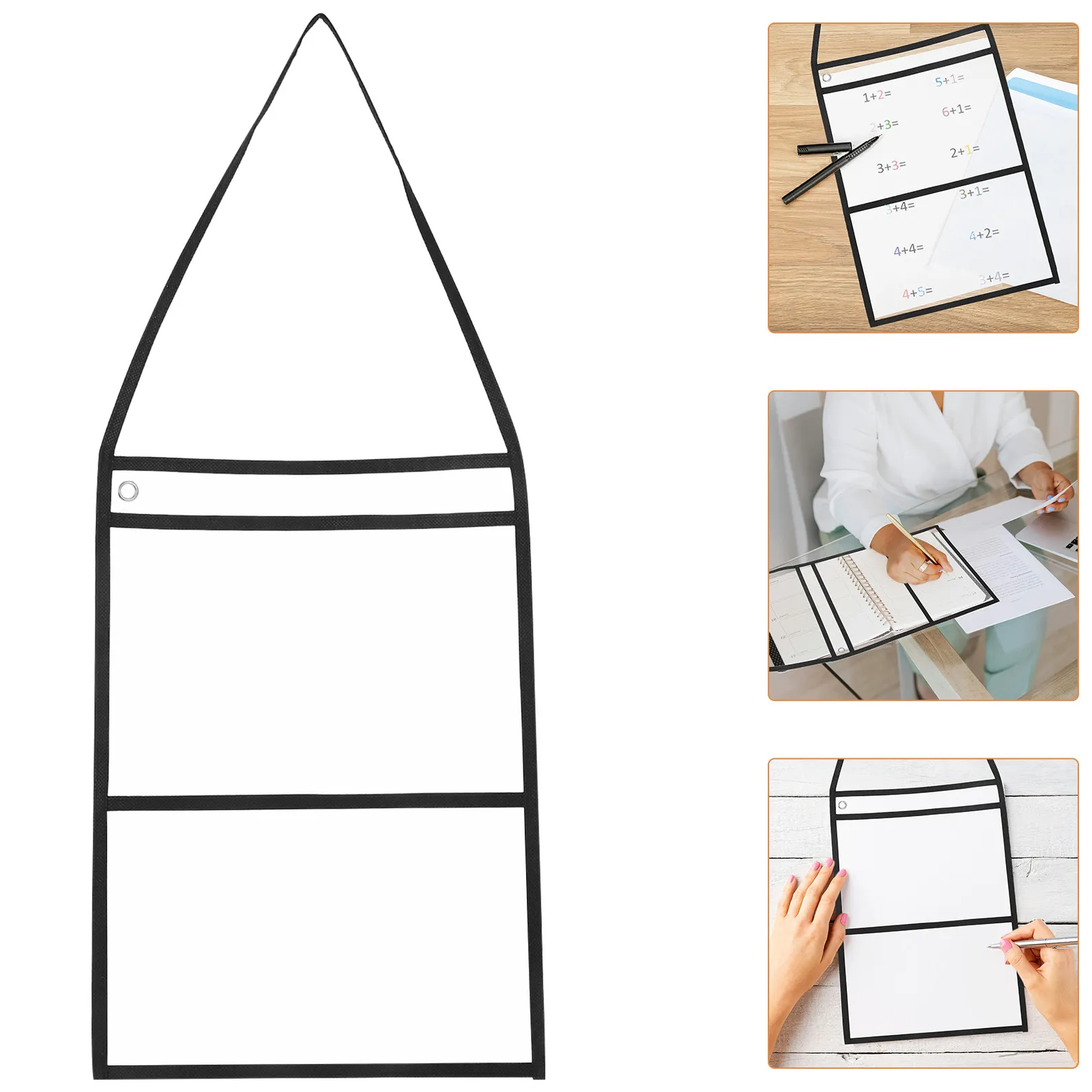 5Pcs Clear Dry Erase File Holders Transparent Plastic Document Sleeves Reusable Waterproof Pouch with Handle for Office