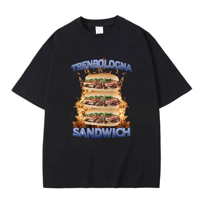 Trenbologna Sandwich Funny Graphic Tshirt Men Fitness Gym Oversized T-shirt Men's Round Neck Soft Cotton Short Sleeve T Shirts