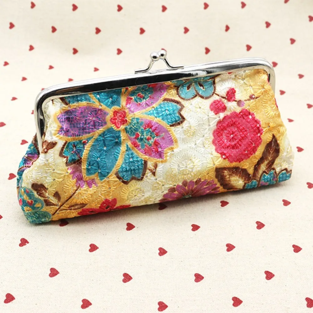 Lightweight Weave Cloth Embroidered Fabric Wallet Dacron Long Wallet Portable Money Purse