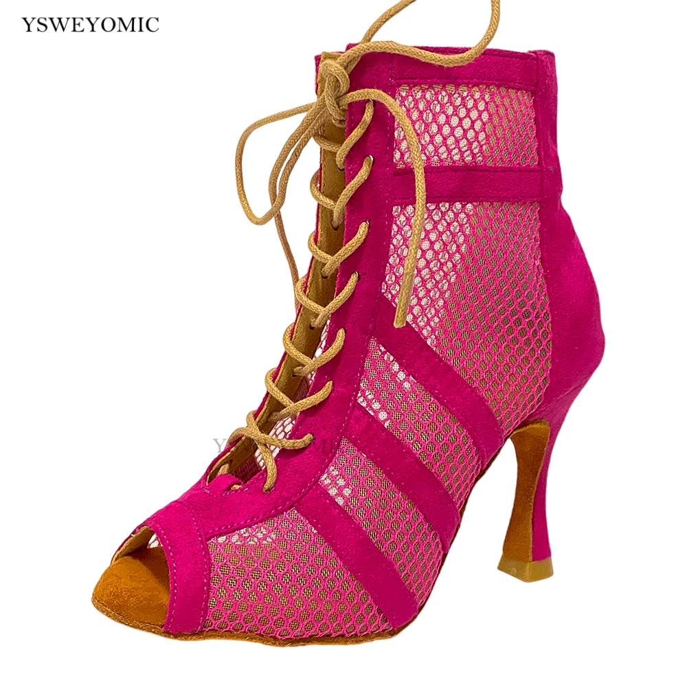 Pink Color Latin Ballroom Dancing Booties Unique style High Quality Made Soft Insole Women Latin Dance Shoes 2023 Dance Booties