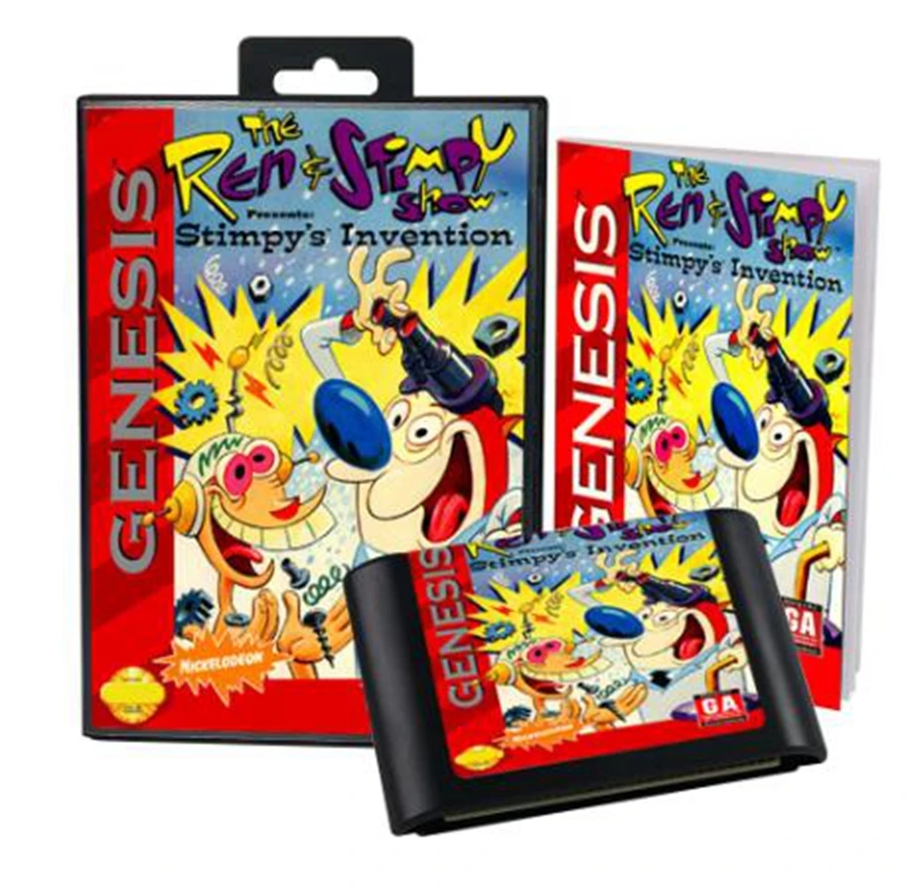 

Ren & Stimpy Show Presents Stimpy's Invention with Box and Manual for 16 Bit Sega MD Game Cartridge Megadrive Genesis System