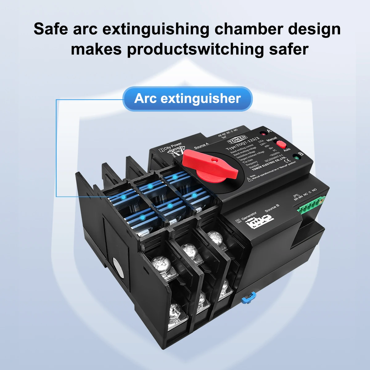 TOMZN-interruptor Selector eléctrico de doble potencia, carril Din trifásico ATS 3 P 63A 100A 125A 220V 230V, Transferencia Automática, ininterrumpida