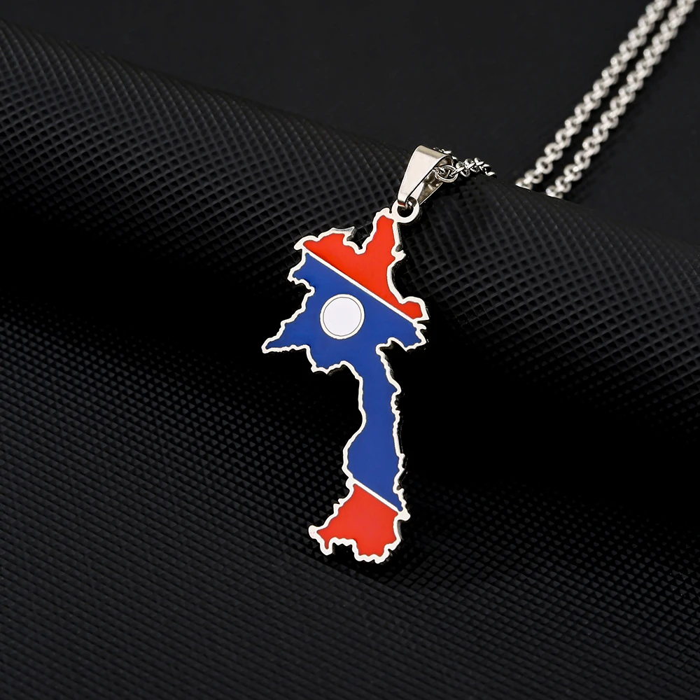 لاو الشعب جمهورية الديمقراطية خريطة العلم قلادة قلادة الفولاذ المقاوم للصدأ الرجال النساء لاوس خرائط المجوهرات هدية #3
