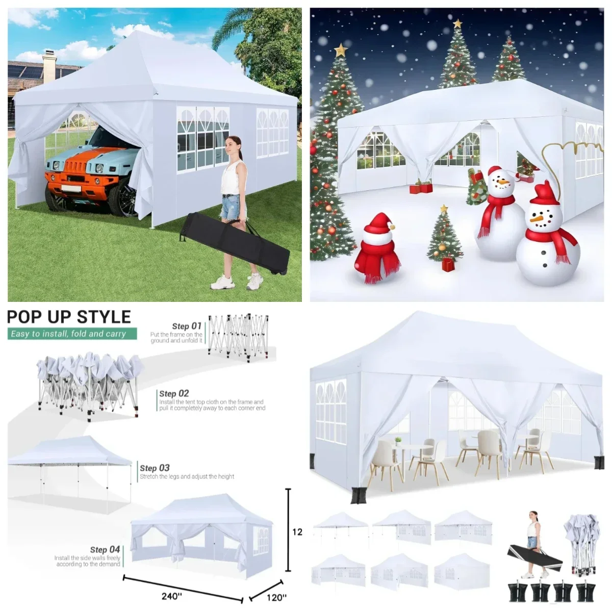 

Современный шатер-тент 10x20 футов с 6 боковыми стенками, конический шатер для вечеринок 10x20 футов с 3 регулируемыми уровнями высоты, водонепроницаемый, устойчивый к УФ-излучению, с тележкой для транспортировки.