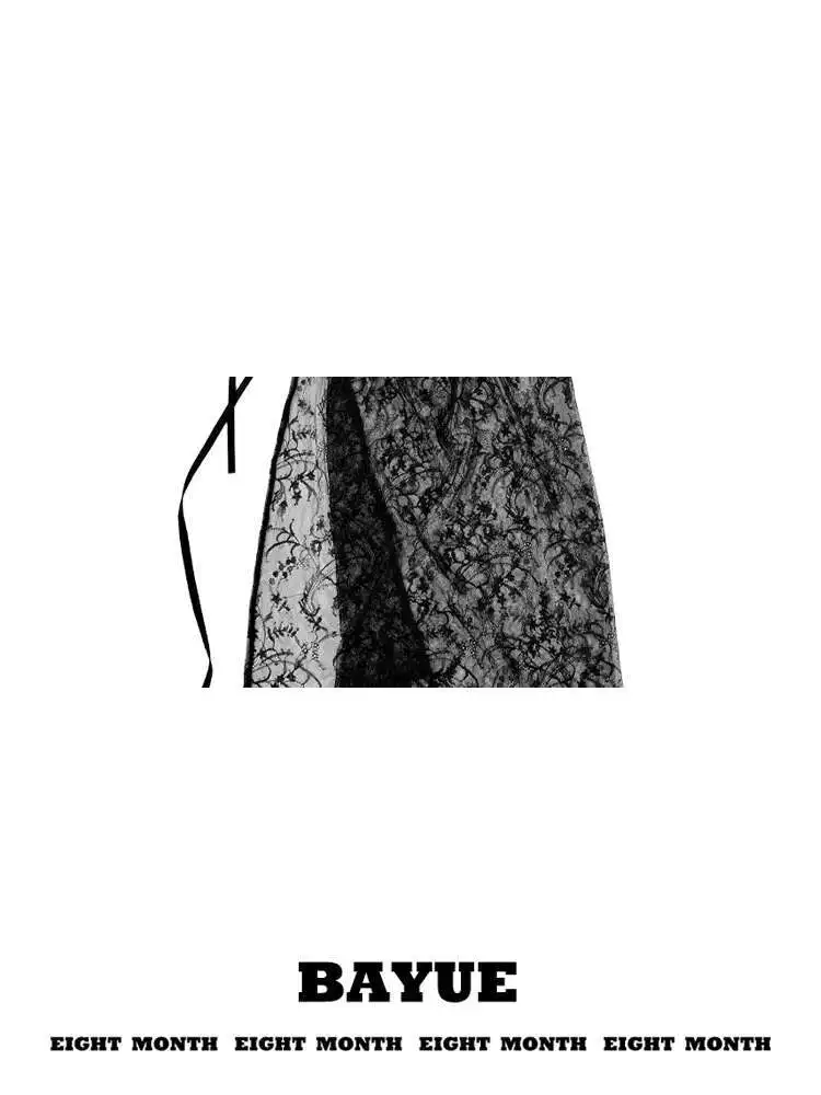 Einteiliger Typ Spitze Schwarzer Spitzen-Furzvorhang Damenmode Hottie Fashion Fold Through Senior Rock Schwarz Weiß