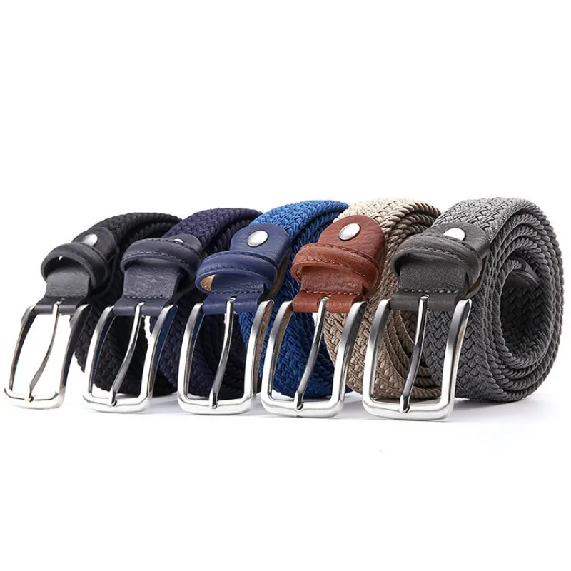 

Fashion Braided Elastic Waistband Unisex Classic Versatile Metal Pin Buckle Jeans Solid Colour Accessories Student Casual Belt