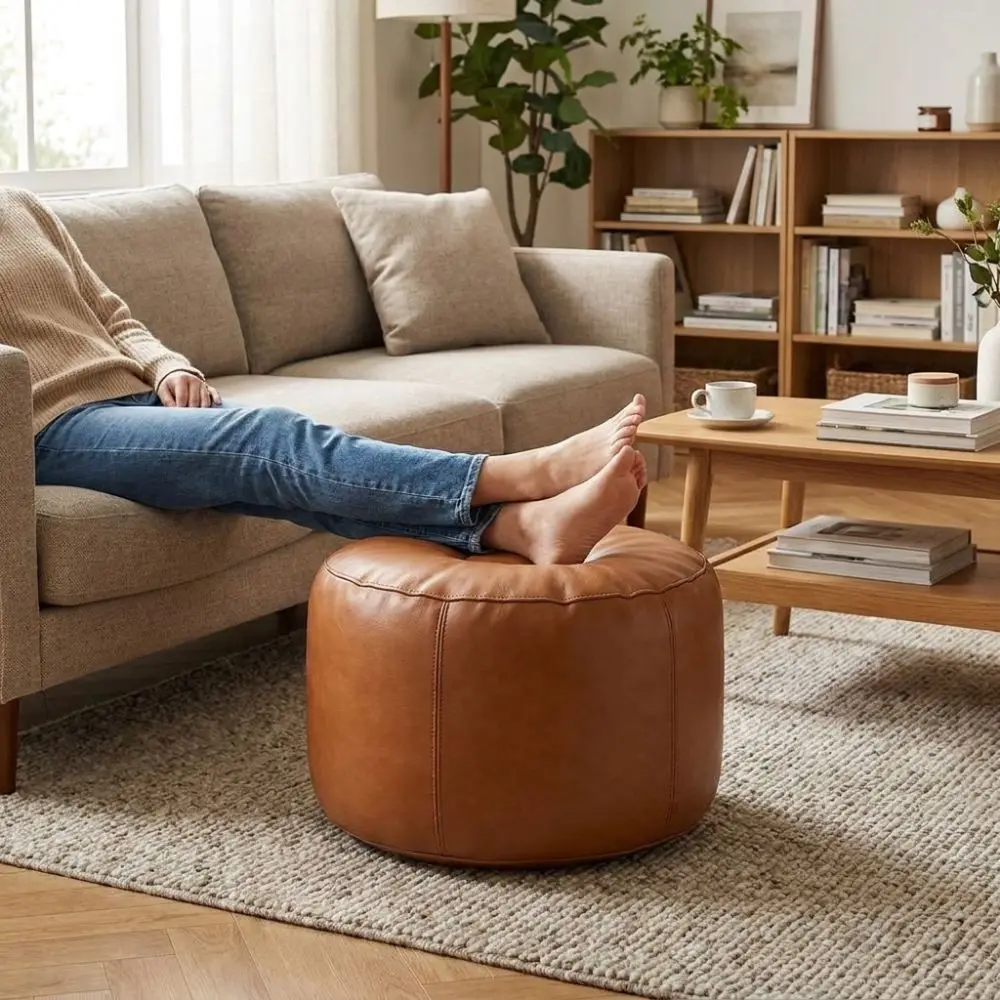 PU Leather Pumpkin Pouf Cover Non-Slip Minimalist Seat Cushion Cover Large Capacity Unstuffed Bean Bag Cover Bedroom