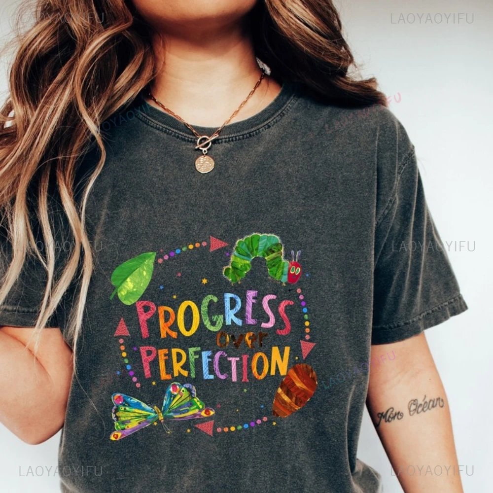 Vintage The Very Hungry Caterpillar Cotton Washed TShirt Bookish Book Lover Gift Reading Shirt Teacher Gift Back To School Tops
