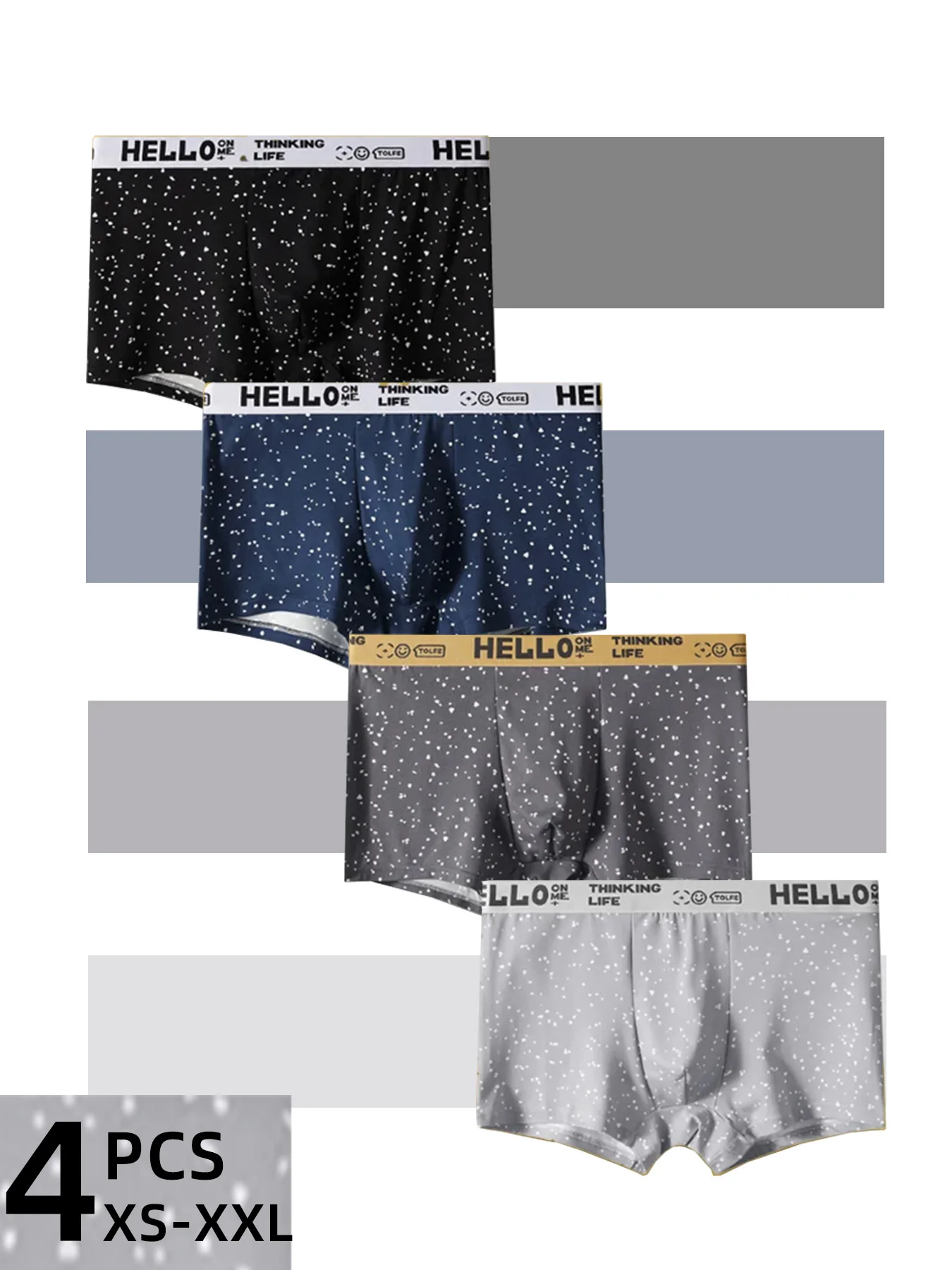 

Мужские боксеры (4 шт.) с надписью HELLO на поясе, с принтом в виде звездной россыпи, дышащие, комфортные, больших размеров XS-XXL