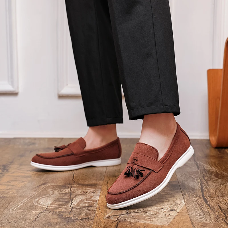 Men Shoes Casual Business Fringed Shoes Black Brown Suede Men One-foot Light Comfortable Fashionable Office Small Leather Shoes