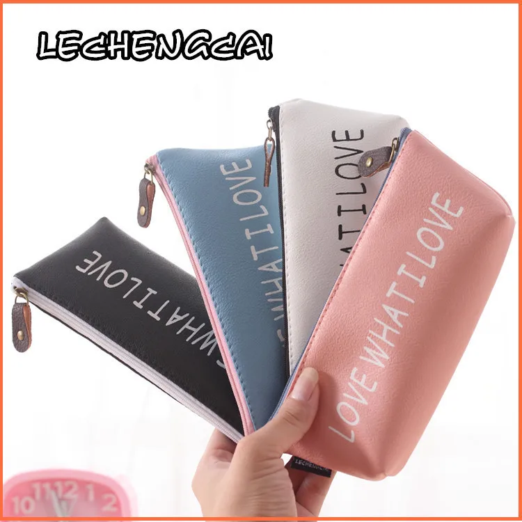 PU Leather Pen Case Canvas Pen Bag Multi-function Stationery Bag Single Layer Student Stationery Pencil Bag Pencil Cases