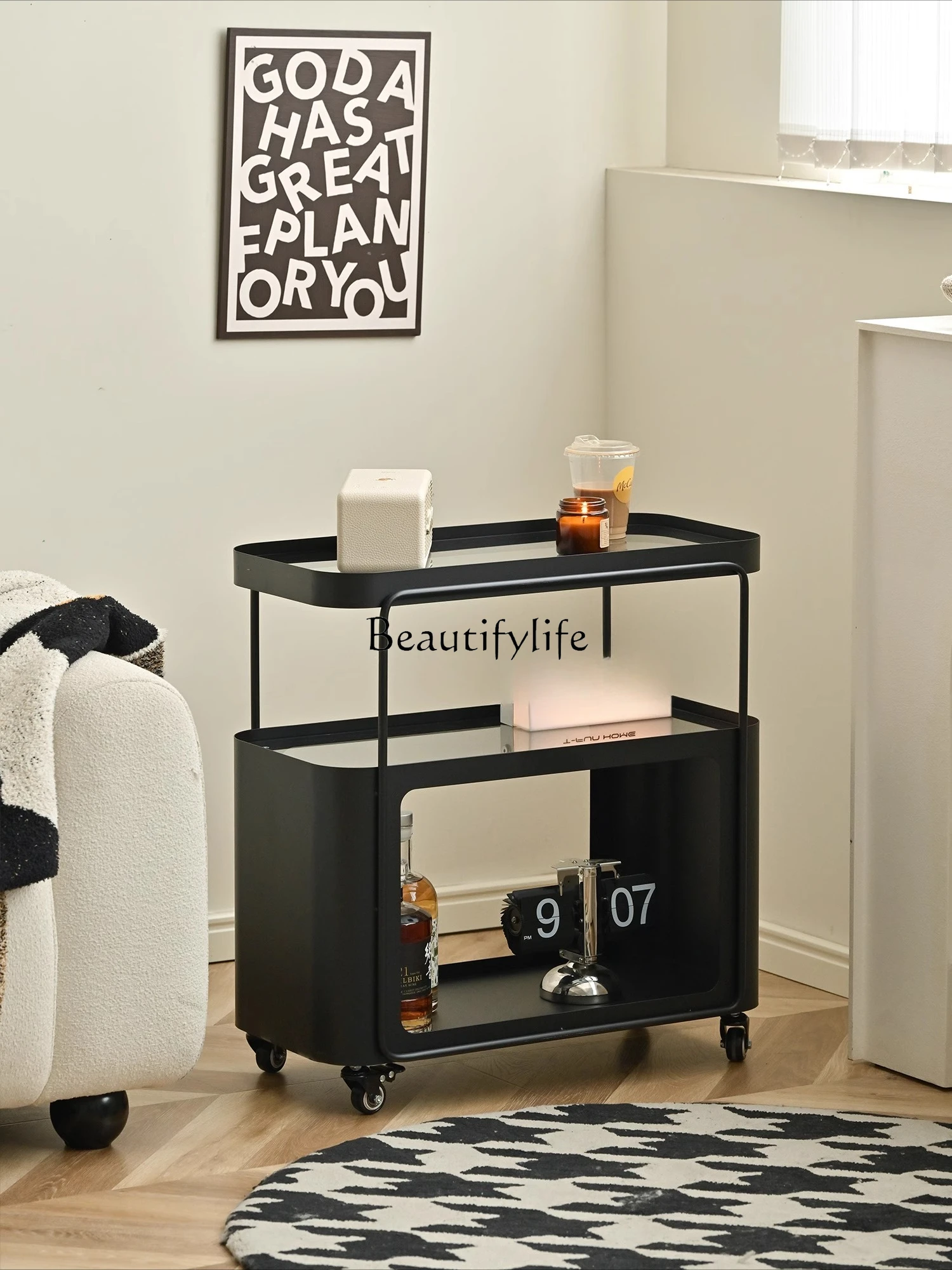 

Living room removable mini coffee table creative cart side cabinet