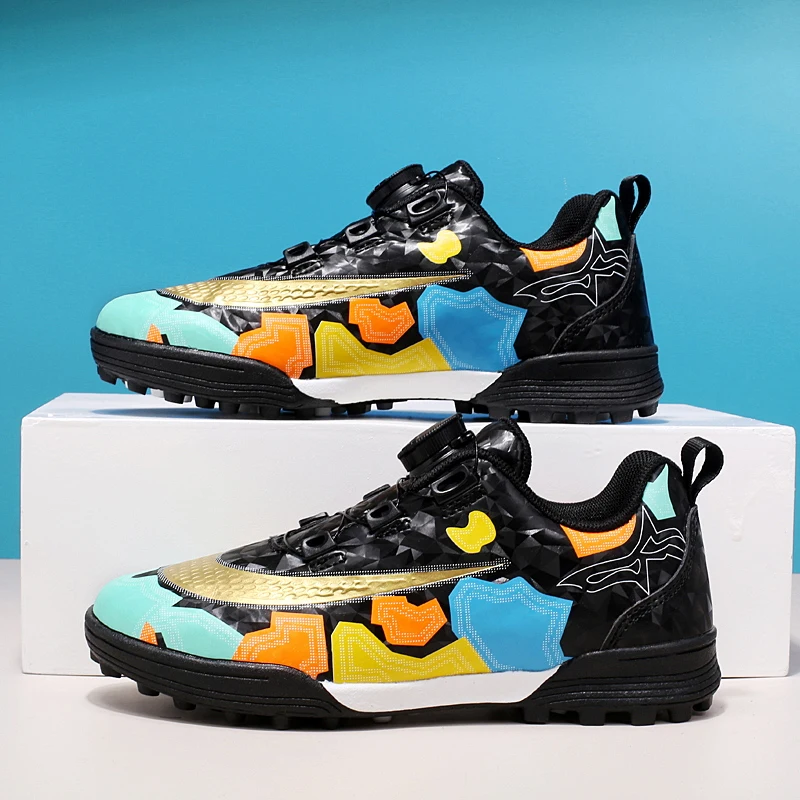 

New TF Men Soccer Shoes Non-Slip Training Football Field Boots Studded Outdoor Cleats Women Sneakers Rotary Buckle Seamless