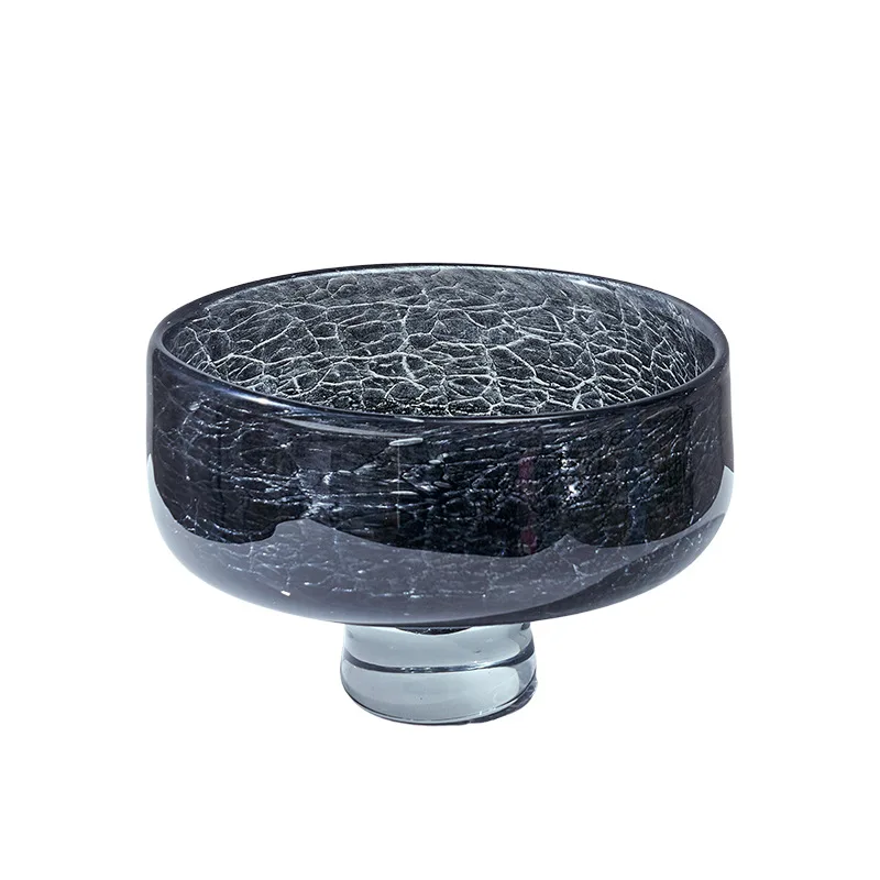 Modern creative light luxury black cracked fruit plate tall crystal bottom living room floral fruit plate ornament flower ware