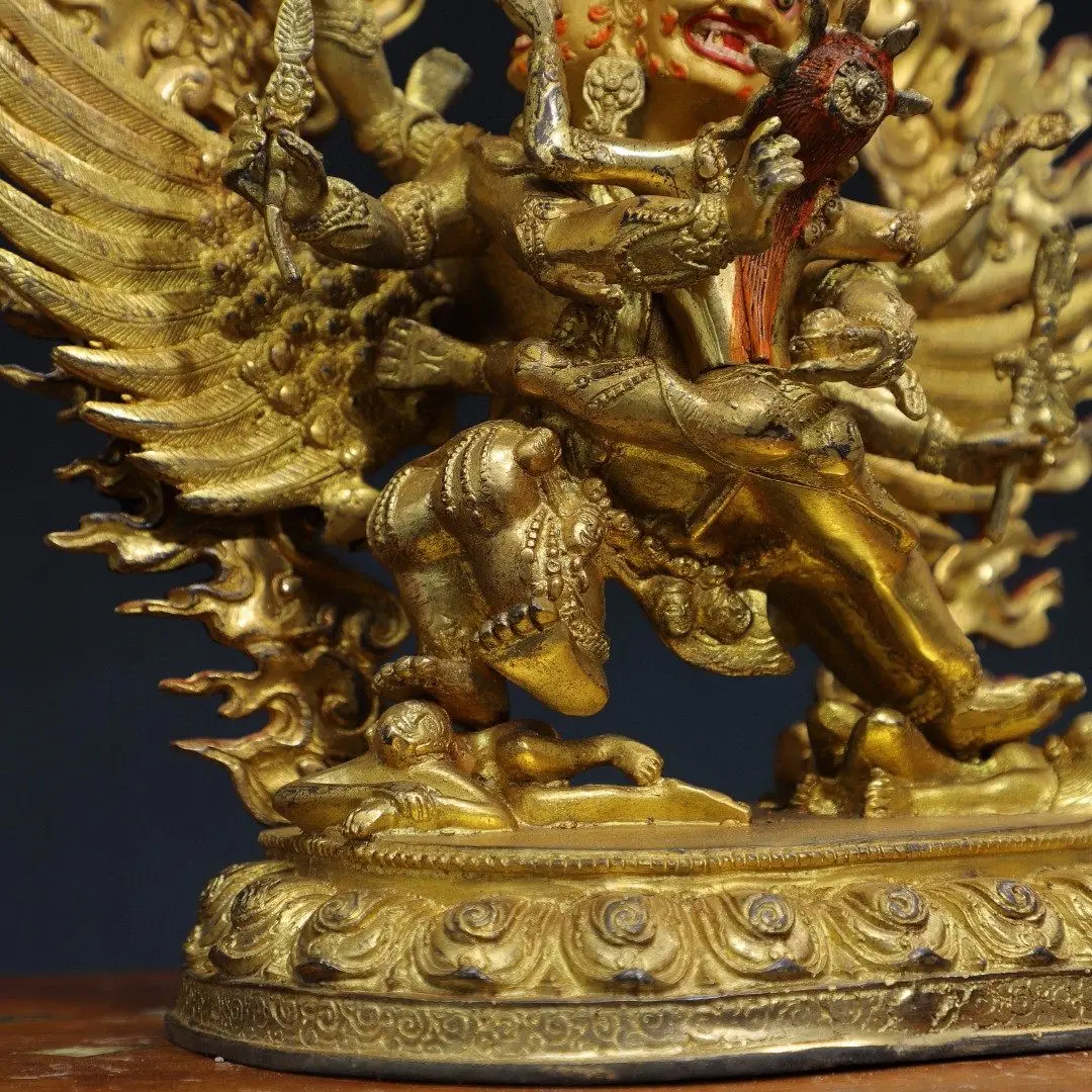 Pure Copper Full Gilt Vajrakilaya Phurba Guardian Statue Tibetan Buddhist Home Altar Decor