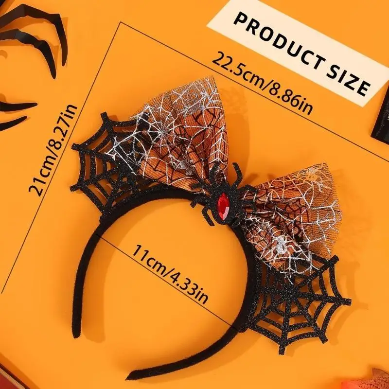 195E 調整可能なサイズハロウィンクモの耳ヘアフープ弓付き快適な生地の衣装帽子かぶとコスプレ用