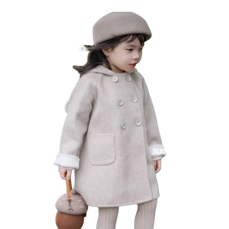 Girls Woolen Coat Jacket Windbreak 2023 Hairball Warm Thicken Winter Cotton Overcoat Teenagers Children\'s Clothing