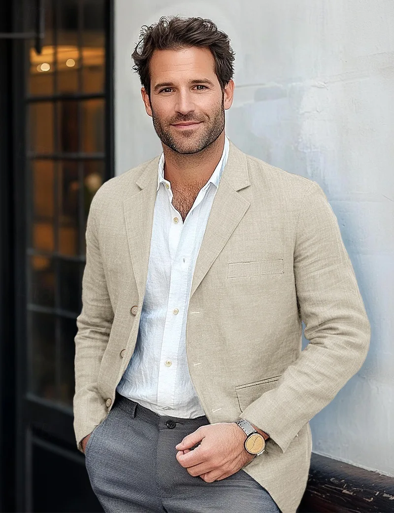 Blazer en lin pour hommes, veste de smoking à simple boutonnage, décontracté, pour l'été, pour garço
