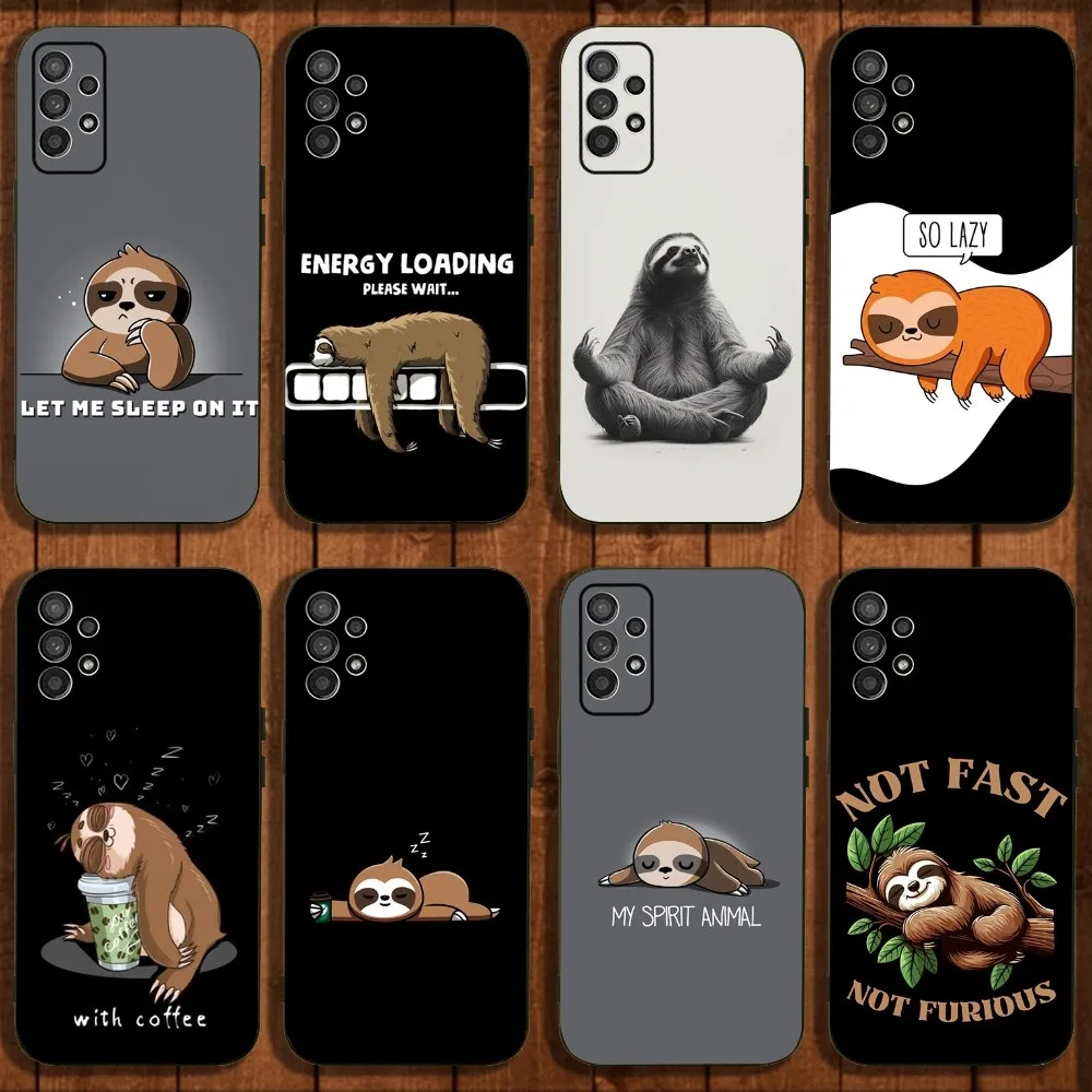 Animal Cute Cartoon Sloth Phone Case For Samsung Galaxy A13,A21s,A22,A31,A32,A52,A53,A71,A80,A91 Soft Black Cover