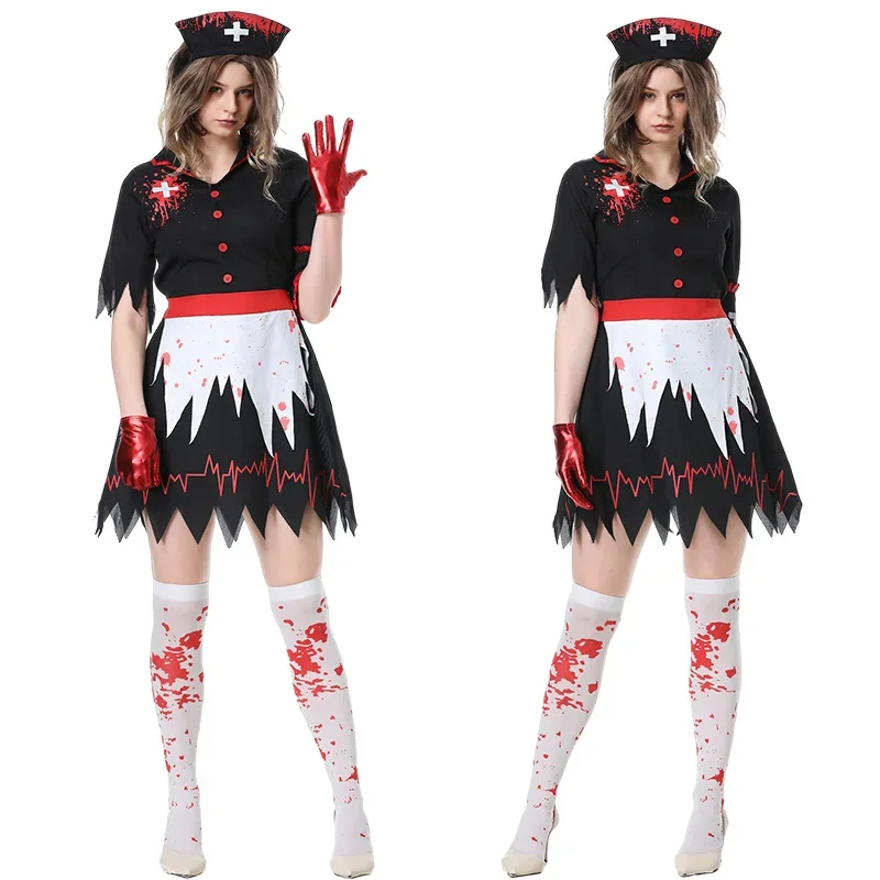 New Halloween Vampire Female Nurse Horror Zombie Cosplay Masquerade Party Dress