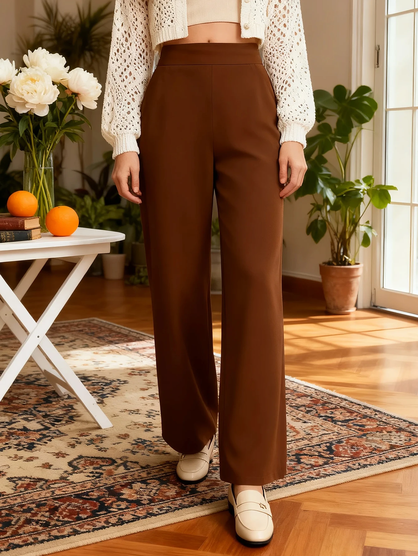 Pantalones de mujer, pantalones largos, pantalones anchos, pantalones casuales, pantalones de pierna recta, pantalones de cintura alta, asequibles, elegantes