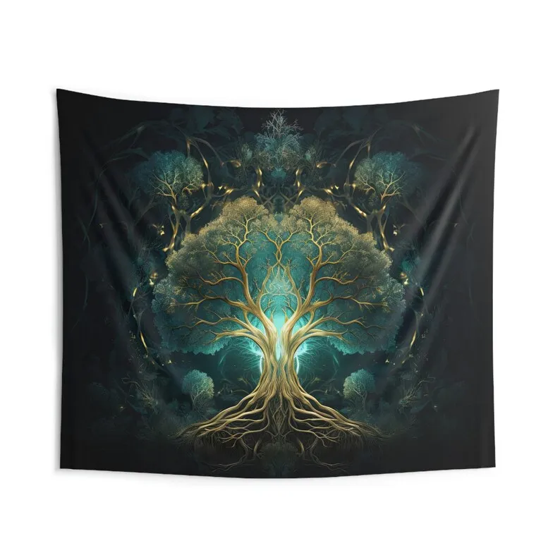 Sacred Tree Tapestry Cosmic Nature Art Boho Wall Hanging Mystical Home Decor Spiritual Living Room