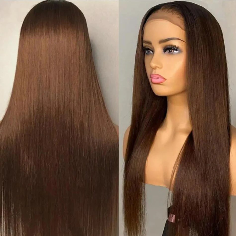 4# Colored Wigs Chocolate Brown 13X4 HD Lace Front Wig Malaysian Straight Transparent Lace Frontal Wig Human Hair Wigs