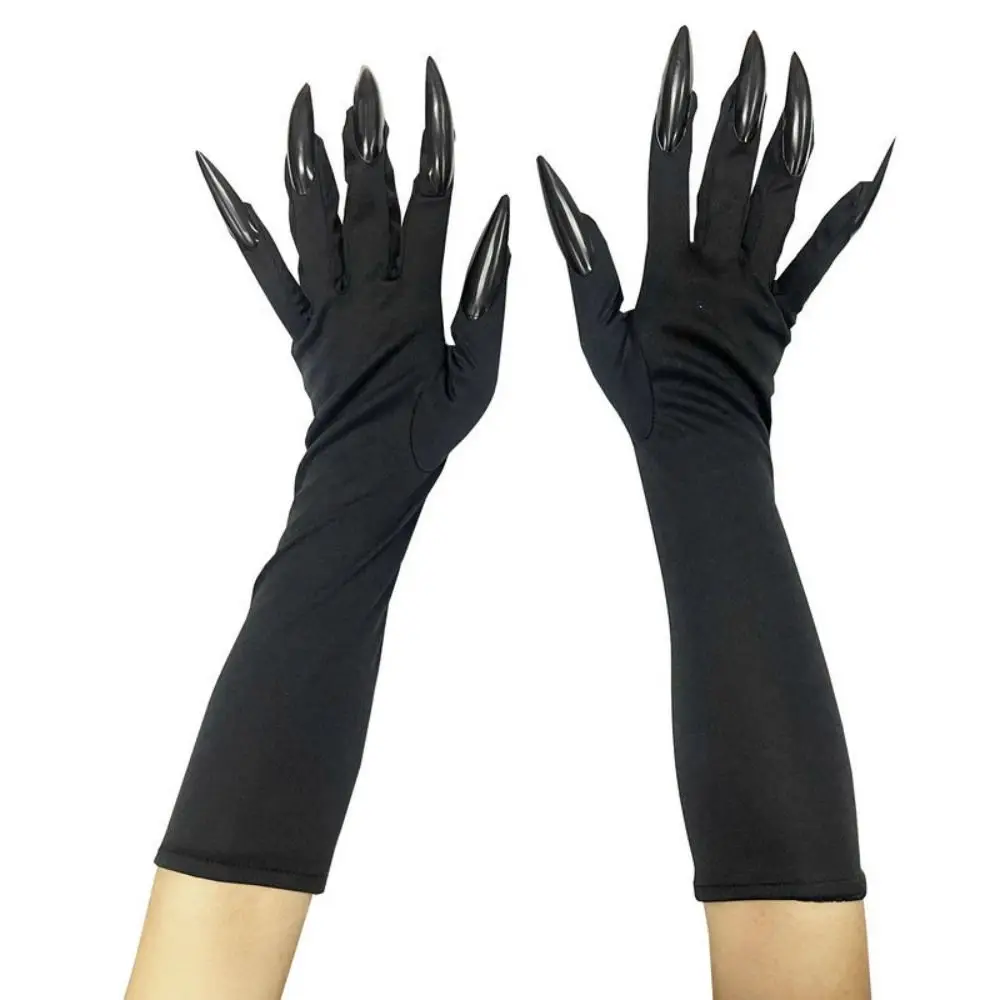 Black Halloween Makeup Black Nail Gloves Full Finger Elastic Ghost Cat Demon Paw Gloves Funny Women Long Mittens Women