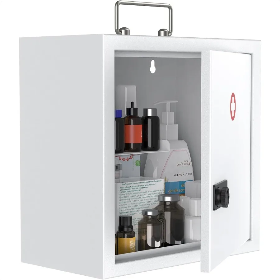 

Wall Mount Medicine Cabinet with Combination Lock Handle Locking First Aid Cabinet Lockable Medical Cabinet Medium Medicine Org