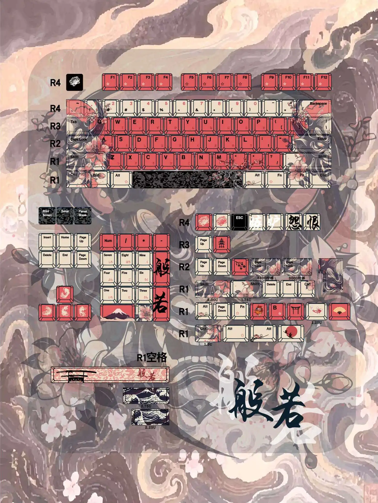 【prajna】 Theme Keycaps Cherry Profile Key Cap Japanese Customized Mechanical Keyboard Cap 139 Key Sets  Pc Accessories