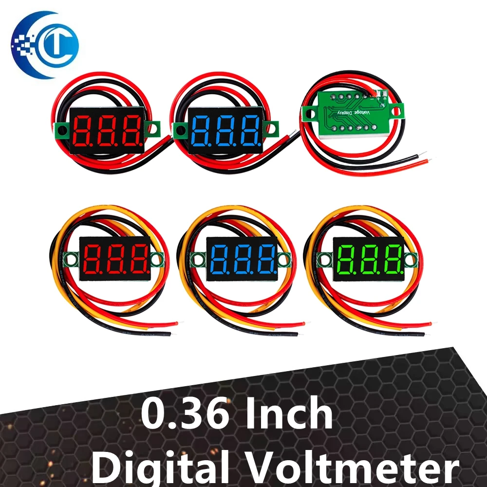 1 peça voltímetro digital de 0,36 polegadas: display vermelho, verde, azul, dc 0v-100v, 3 dígitos, medidor de painel de tensão de 3 linhas display led colorido