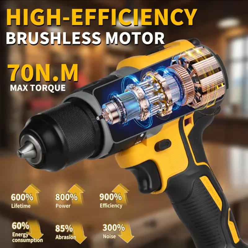 

DEWALT DCD791 20V MAX Brushless Impact Drill 70Nm Torque 0-2200RPM 14+1 Clutch 6.0Ah Battery Wood/Metal Drilling Power Tool