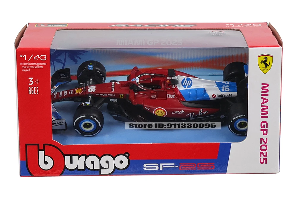 Bburago 1:43 F1 2025 Ferrari SF25 Miami Grand Prix # 16 Charles Leclerc # 44 Lewis Hamilton Legierungsmodellauto Druckguss-Modellspielzeug – Detail 11