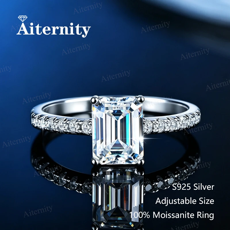 Adjustable Emerald Ring with Moissanite Gemstone S925 Sterling Silver Diamond Tester Approved Sparkling 18K Gold WomMen's Ring view 3