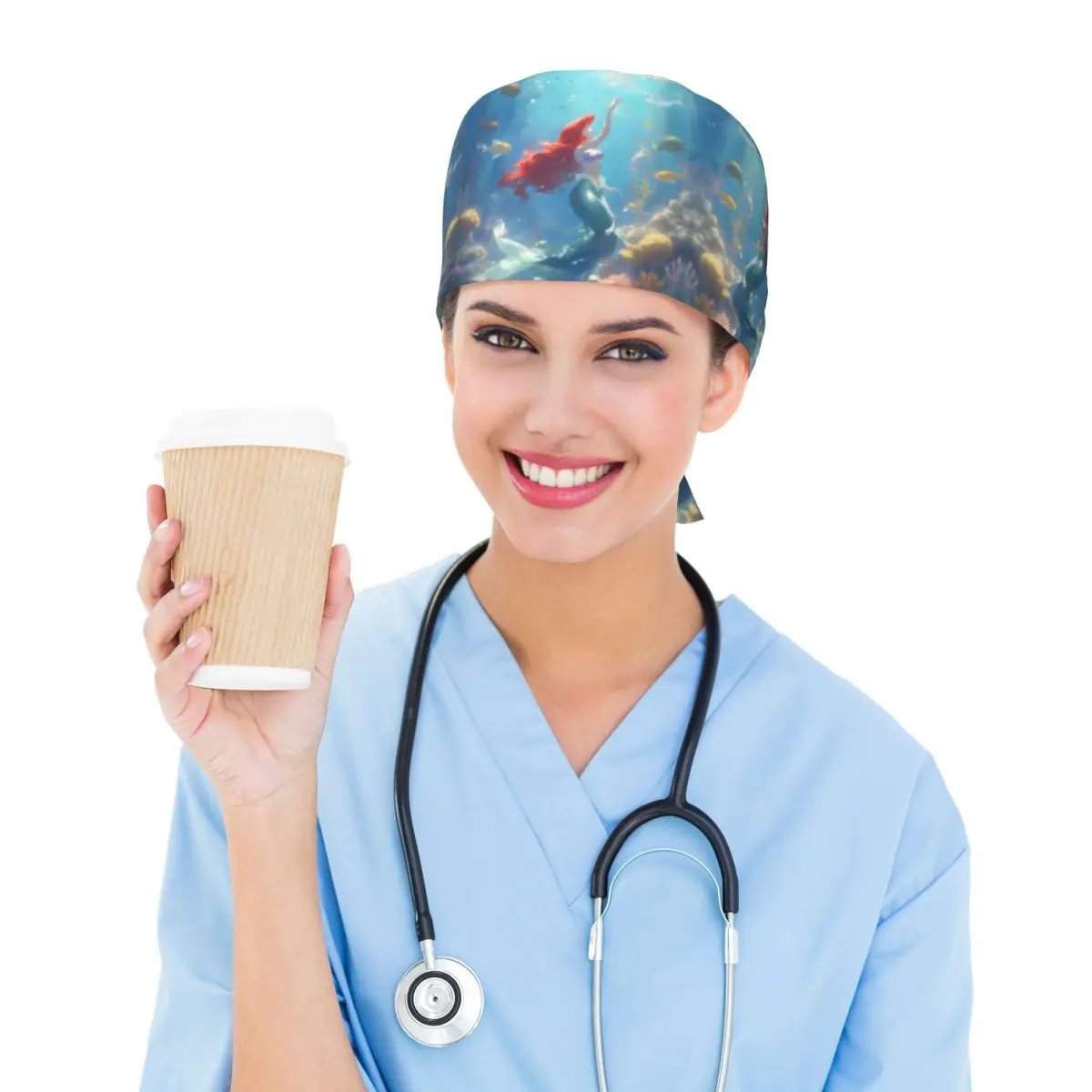 Custom The Little Mermaid Medical Staff Scrubs Hat Unisex Kawaii Princess Cartoon For Chef Hat Scrub Caps