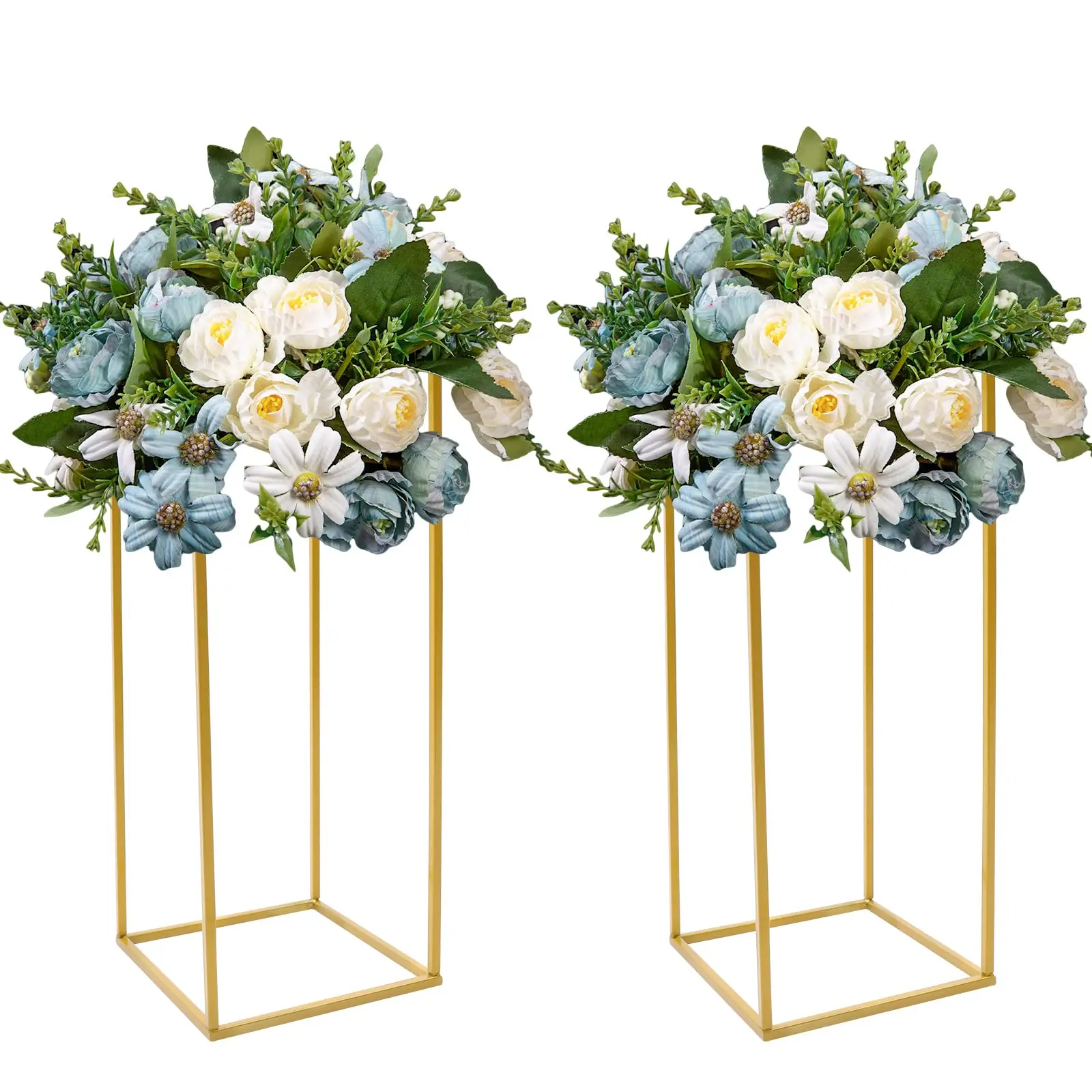 

Gold Wedding Flower Stand Set of 2, 24 Inch Tall Vase Column Stand Flower Holder, Metal Geometric Centerpieces for Table, Flowe