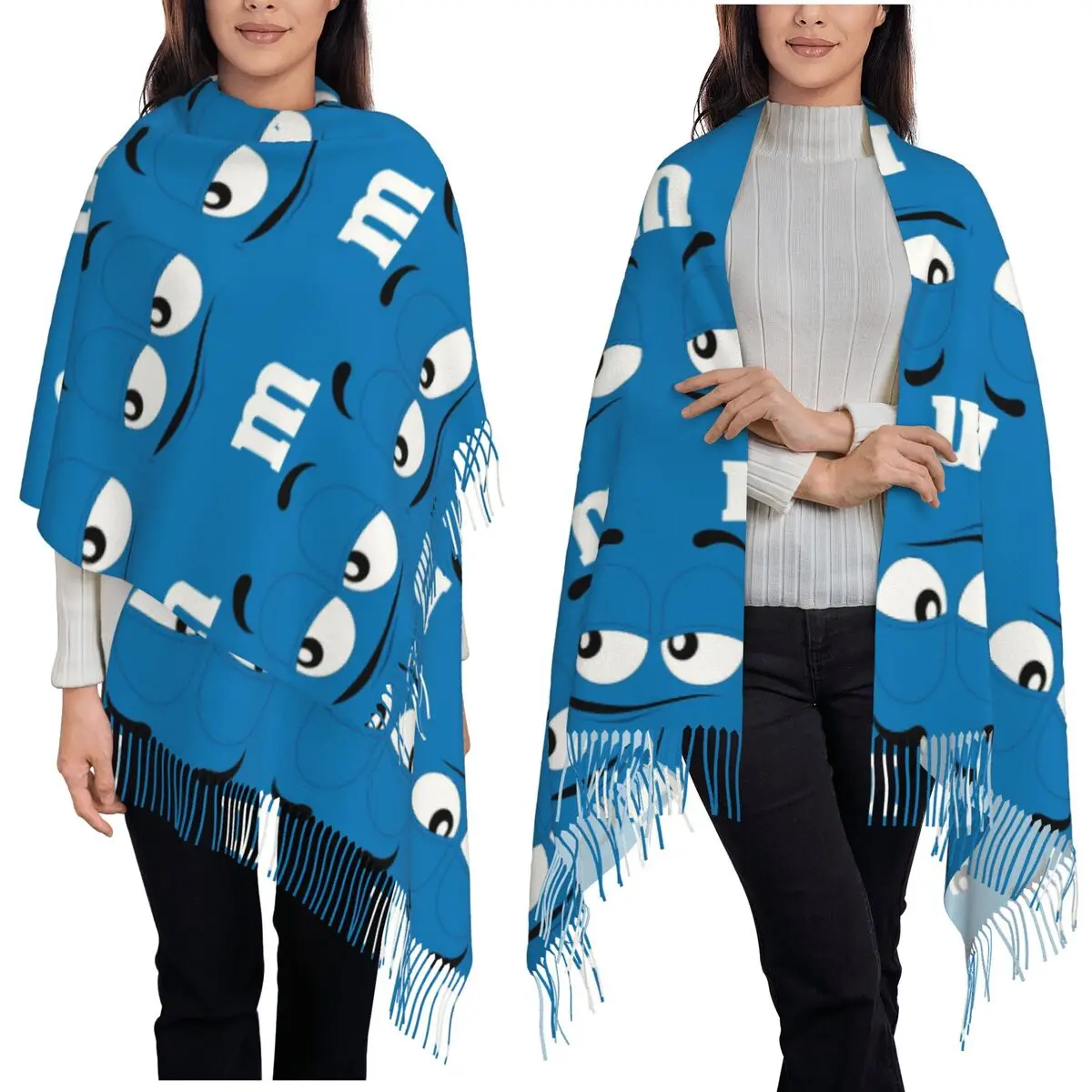 

Конфеты M и M Шоколадный мем Шарф Шарфы с кисточками Женские мягкие теплые шали и накидки Длинная осенне-зимняя шаль