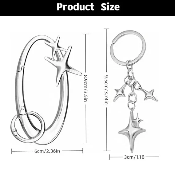 2PCS Y2K Punk Star Oval Essential Icon Carabiner Keychain Mountaineering Car Key Ring Gothic Backpack Decoration