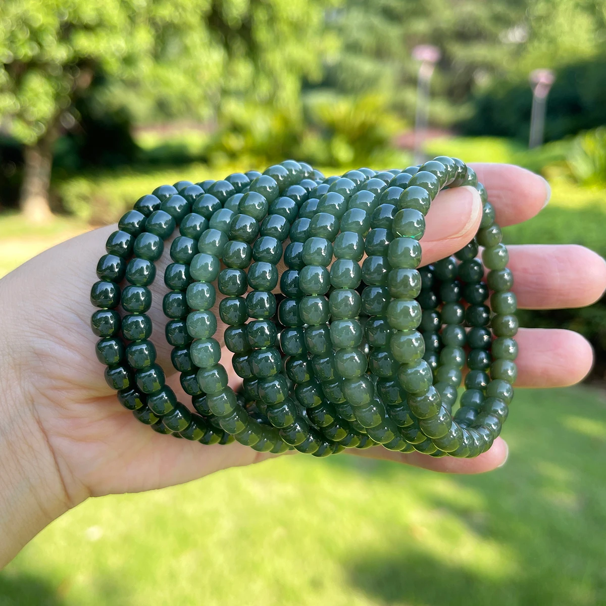 10mm 12mm Natürliches Hetian Nephrit-Jade-Armband mit runden Perlen, dehnbarer Edelsteinschmuck für Damen und Herren, Herz-Chakra-Harmonie-Geschenk – Detail 32