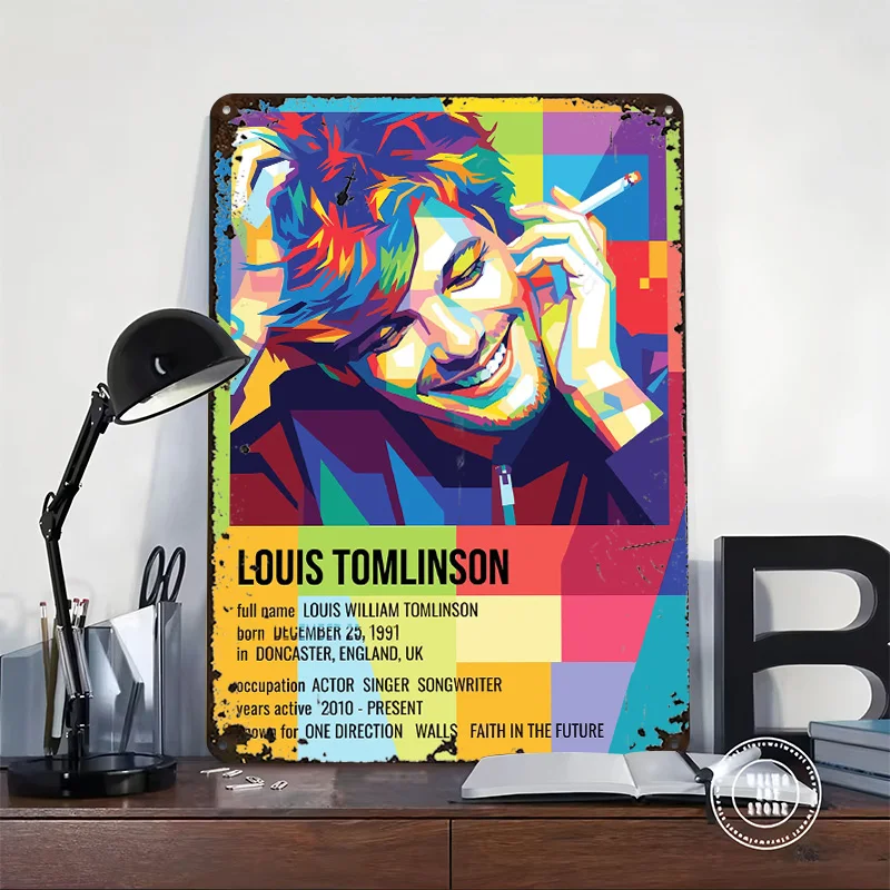 Louis Tomlinson Colorful Pop Art Portrait 3D Texture Printed Poster Custom Vintage Metal Tin Plate Sign for Wall Art Wand Deko