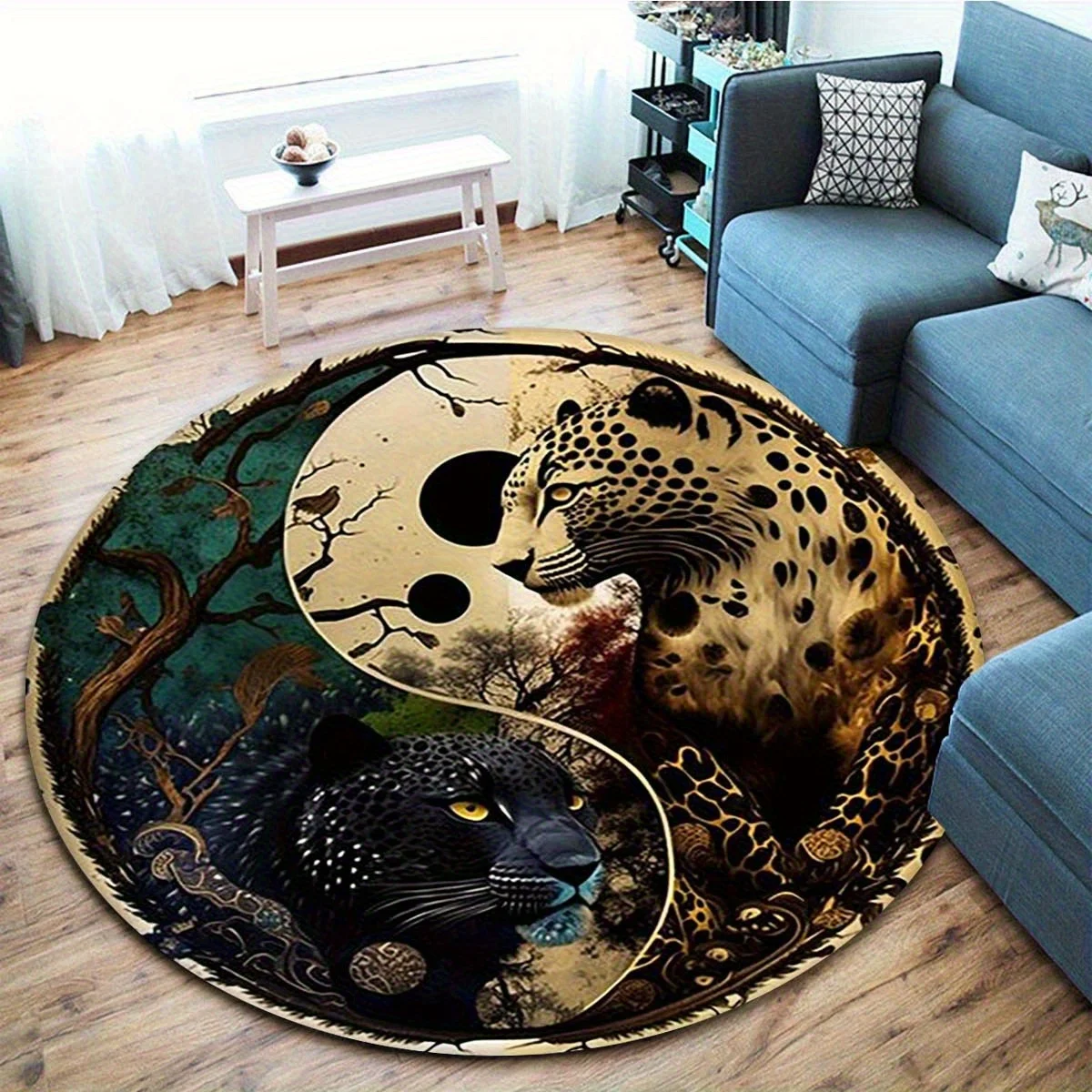 

Crystal velvet carpet1pc Non-Slip Area Mat - Leopard & Tiger Wildlife design in Black/ Golden/Teal - Non-Shedding Floor Mat for