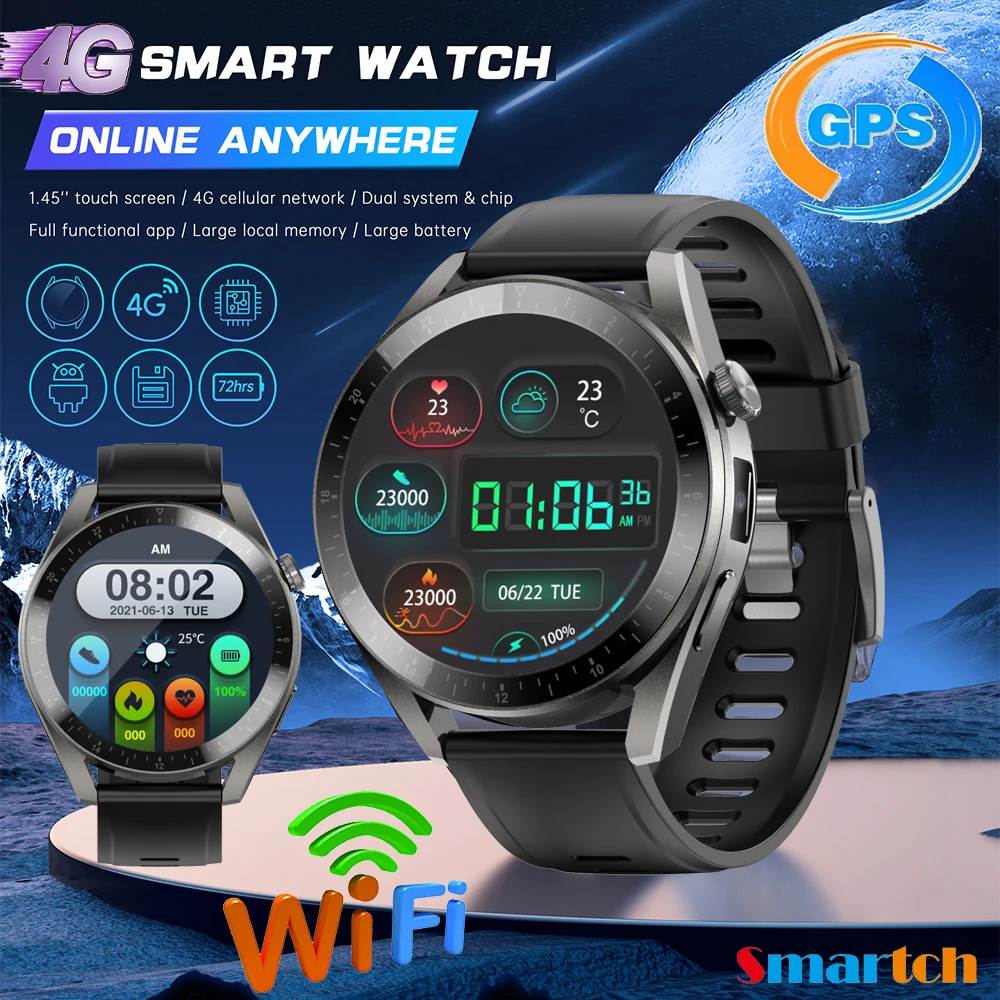 

New 1.45" 4G Call Smart Watch GPS Wifi Camera Heartrate Blood Oxygen Body Temperature Testing Waterproof Sport Men Smartwatch