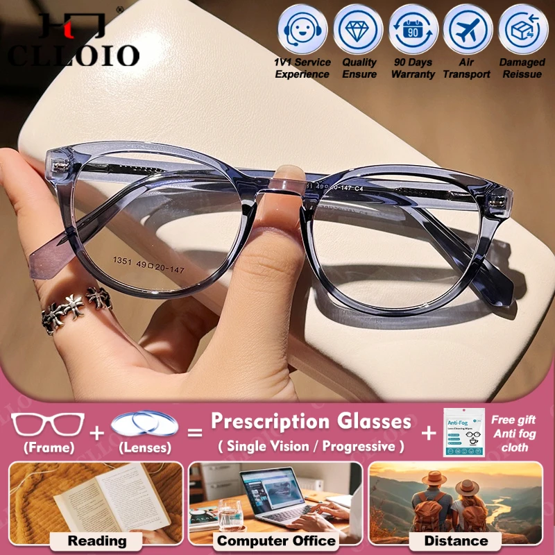 

CLLOIO Comfortable Small Frame Myopia Photochromic Prescription Glasses Women Anti Blue Light Multifocal Reading Optical Eyeware